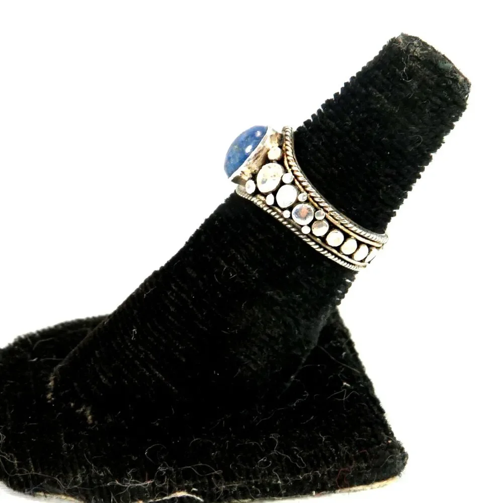 Vintage Sterling Silver Ring Women Sz 6 w/ Oval Blue Moonstone, Textured Band